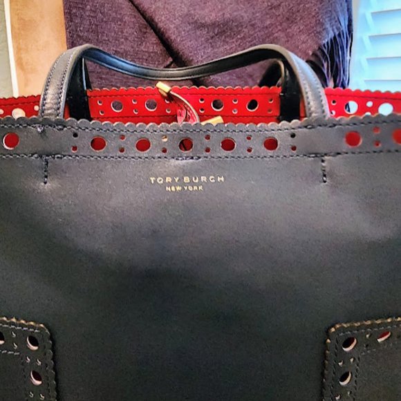 Tory Burch Leather Block T Brogue Tote - Picture 2 of 14